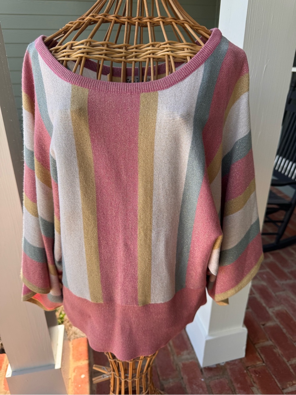 Vintage Y2K Erica Brooke Metallic Striped Dolman Sweater L